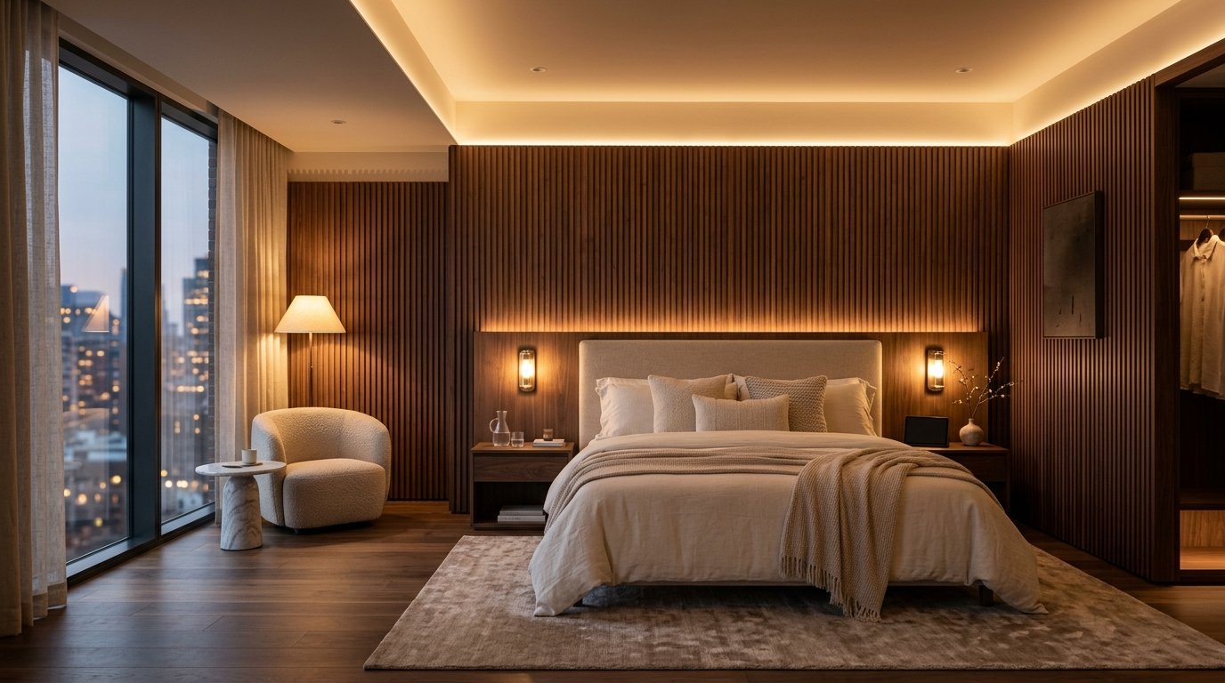 AMORA Private Studio Interior with Warm Walnut Panelling
